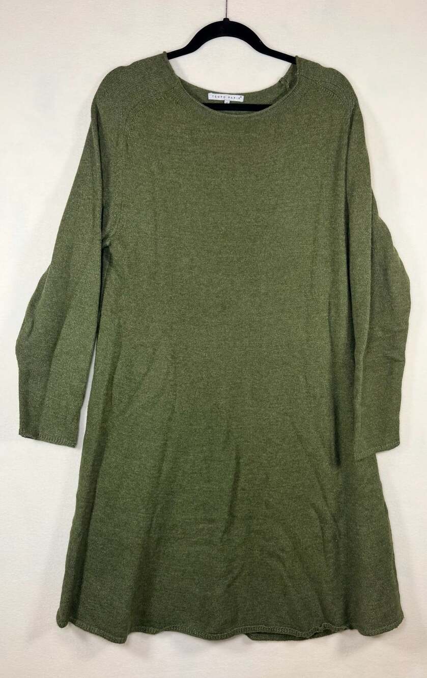 Tempo Paris Knit Sweater Dress Crewneck 3/4 Sleeve Olive Green Women’s XL